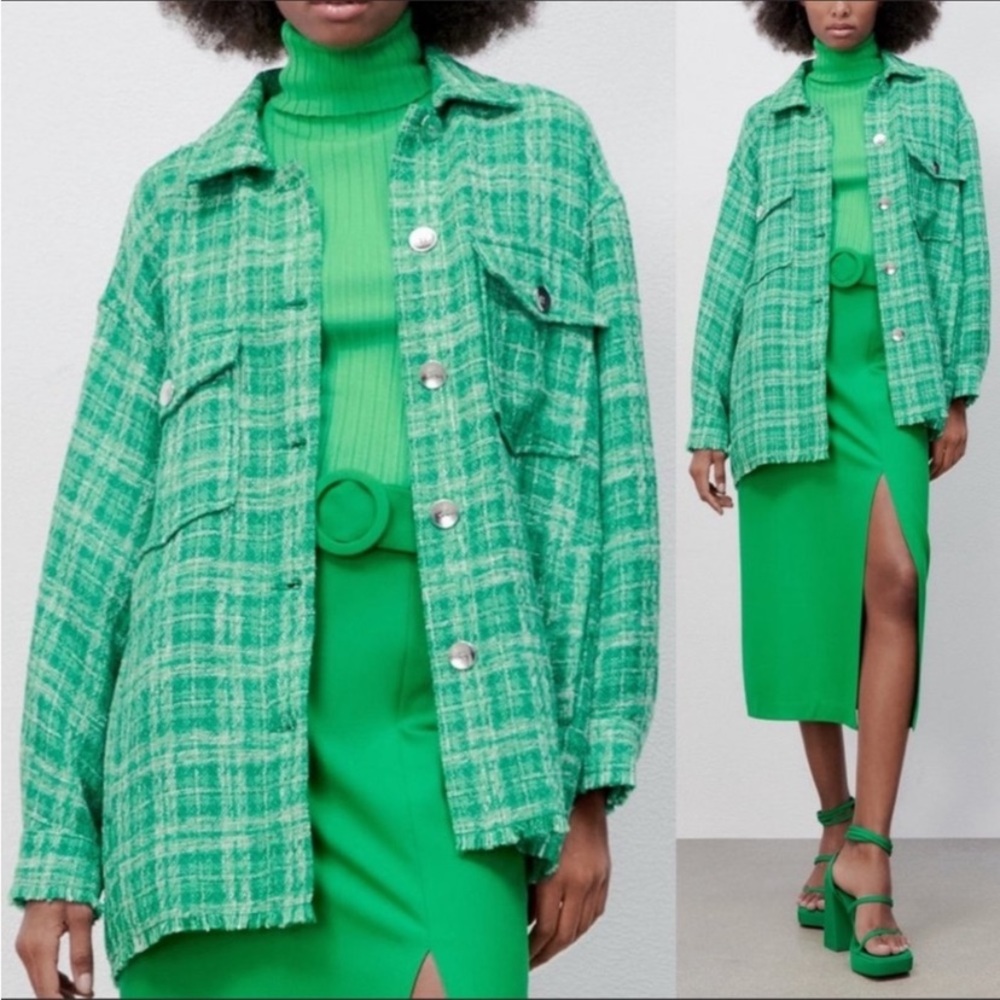 ZARA WOVEN PLAID OVERSHIRT
GREEN